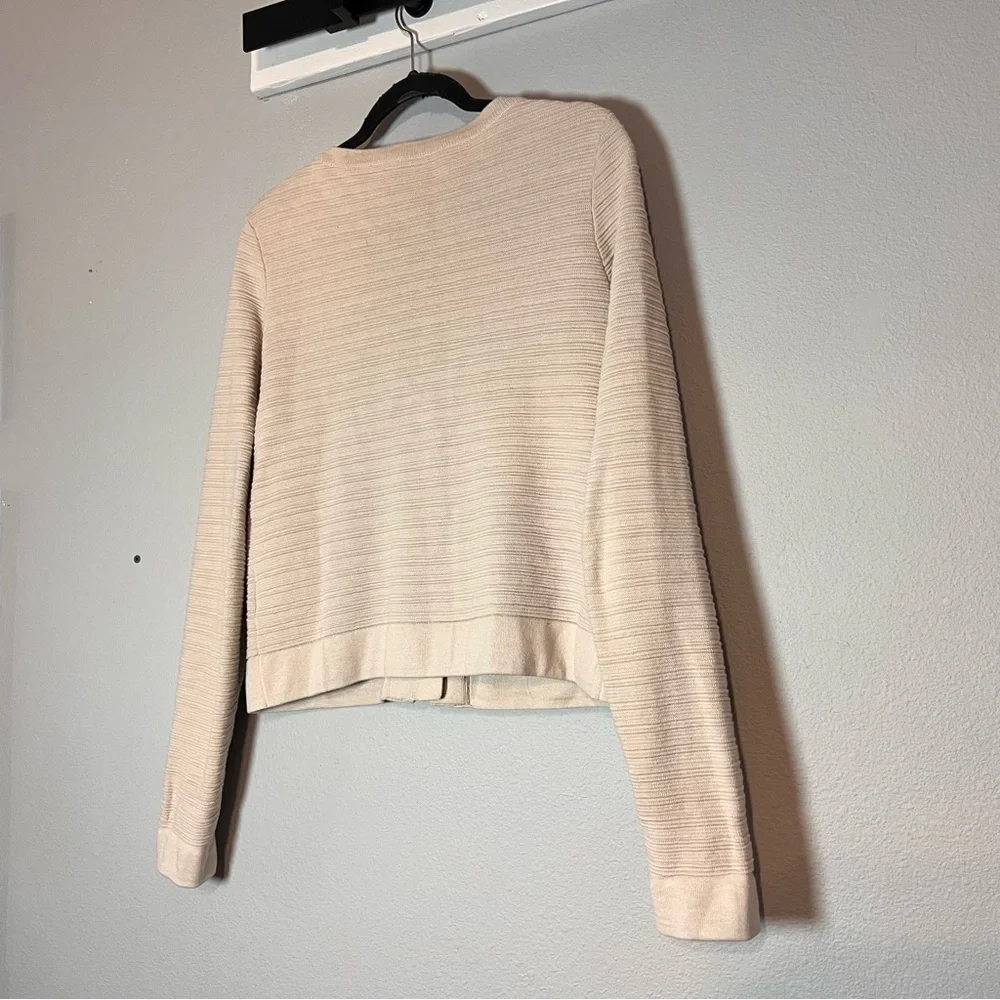 Reiss Cardigan Sweater Textured Beige Cream Clasp Front Cotton Size Medium